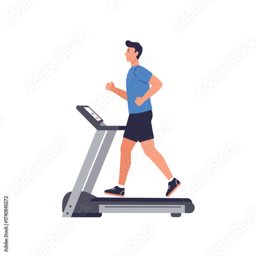 Fit man running on treadmill exercise machine for cardio workout and fitness training illustration