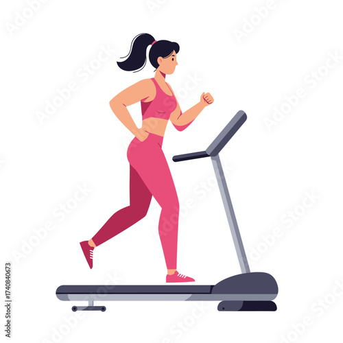 Fit woman jogging on treadmill for indoor cardio exercise and fitness workout illustration