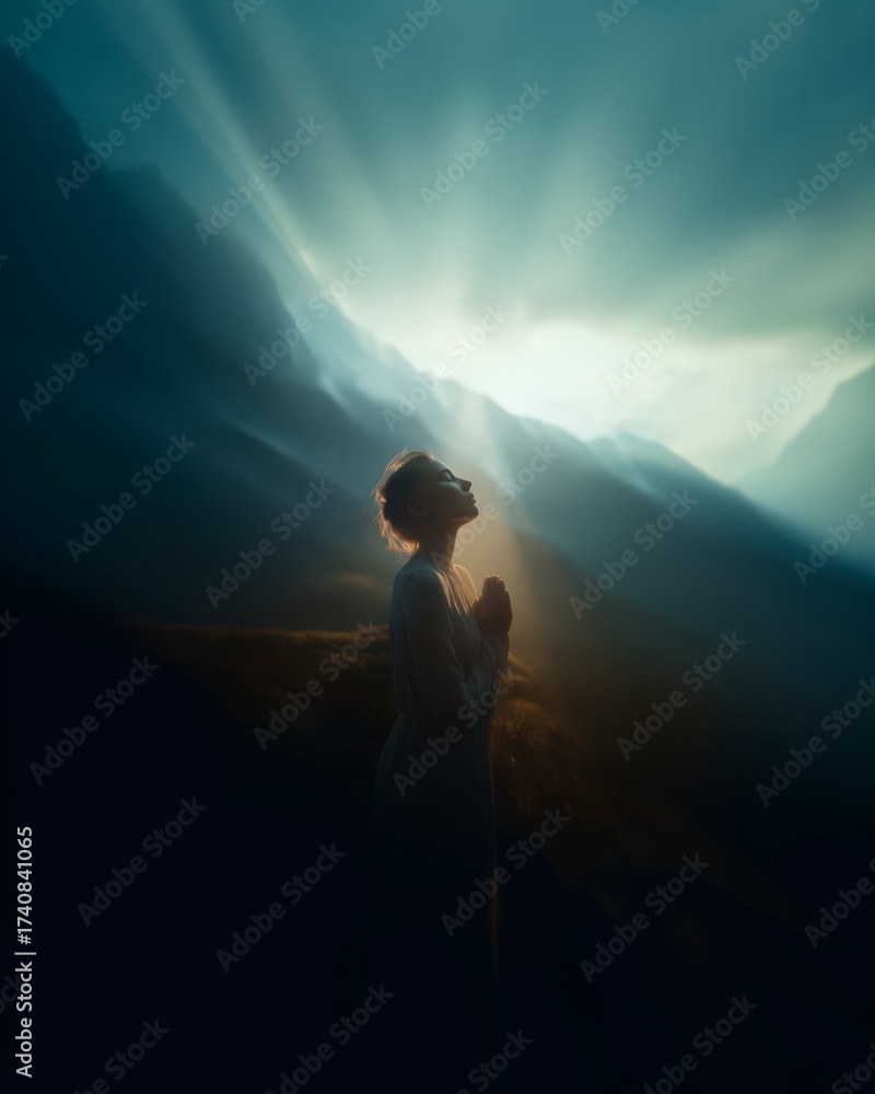 Fototapeta premium Modern stylized depiction of divine grace descending from heaven.