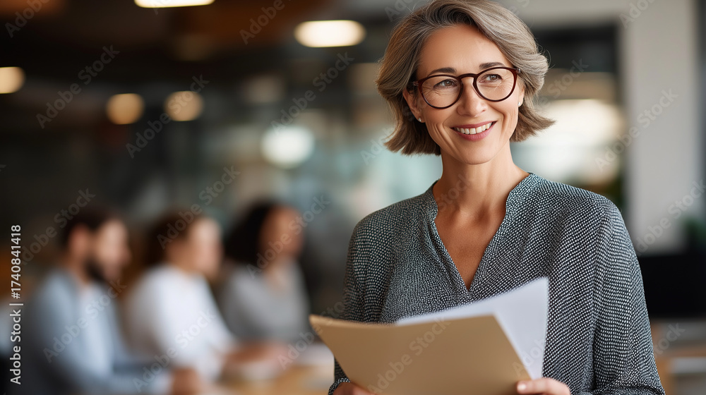 Fototapeta premium Assertive confident businesswoman presenting detailed project updates and progress reports to attentive team member during meeting in professional workspace project update present