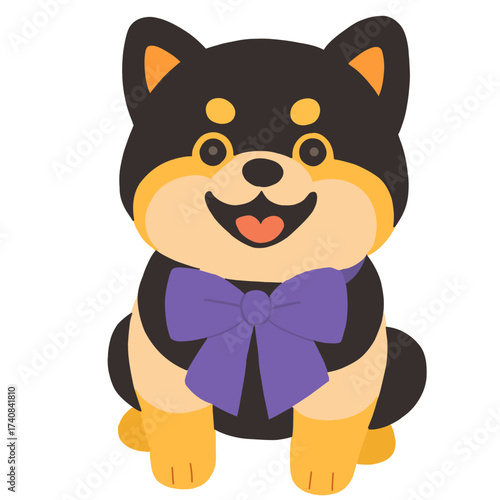 happy Shiba Inu puppy with black and tan markings is sitting and smiling directly at the viewer