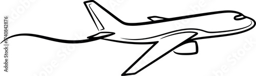 Simple Line Art Drawing of a Commercial Airplane in Flight.