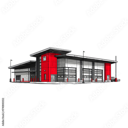 Fire Station Sketch isolated on transparent background