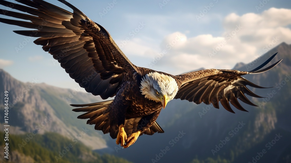 Fototapeta premium A photo of a magnificent close-up of an eagle in flight