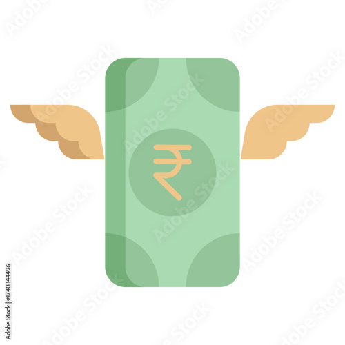 rupee note flying flat icon design