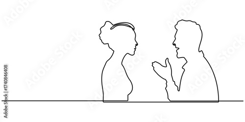 Continuous line drawing Silhouette of couple is sitting at the table icon neon glow vector illustration concept