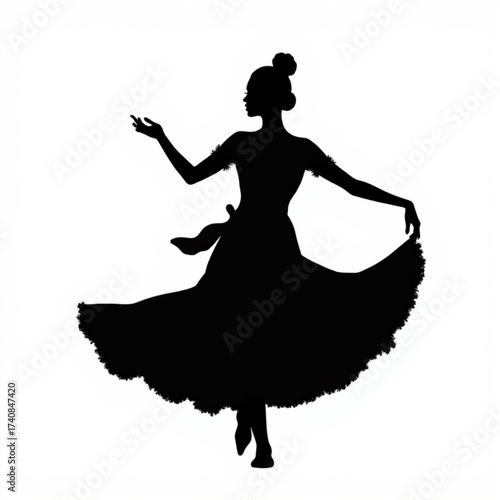 Graceful Silhouette: A dancer gracefully moves, the silhouette against a clear background, perfect for artful expression and elegant designs. 