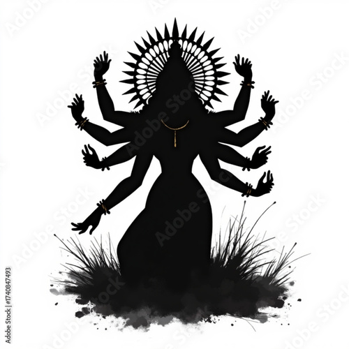 Divine Silhouette: A black silhouette of a goddess embodies divine power, grace, and serenity, evoking a sense of spiritual reverence and mystery.