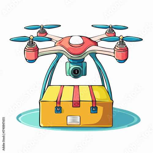 Delivery drone carrying a package with transparent background