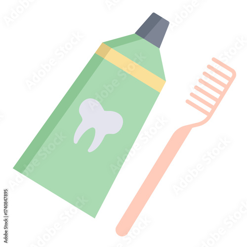 toothpaste brush flat icon design
