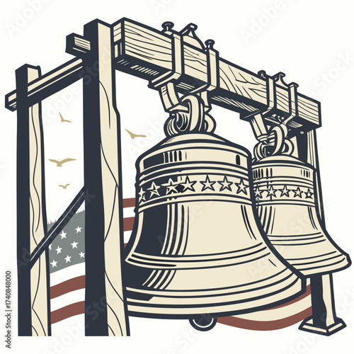 Illustration of the liberty bell with american flag, a symbol of freedom and independence in the united states of america