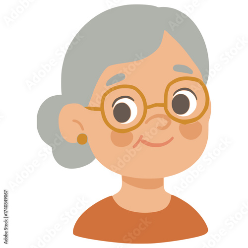 grandma satisfied happy facial expression flat color vector illustration template design