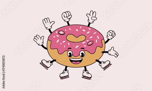 Cartoon Donut Character with Multiple Limbs - Food Mascot Illustration