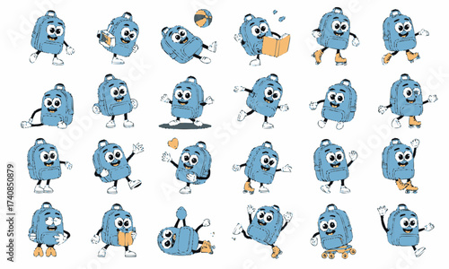 Animated Backpack Character Set: School & Travel Mascot Expressions