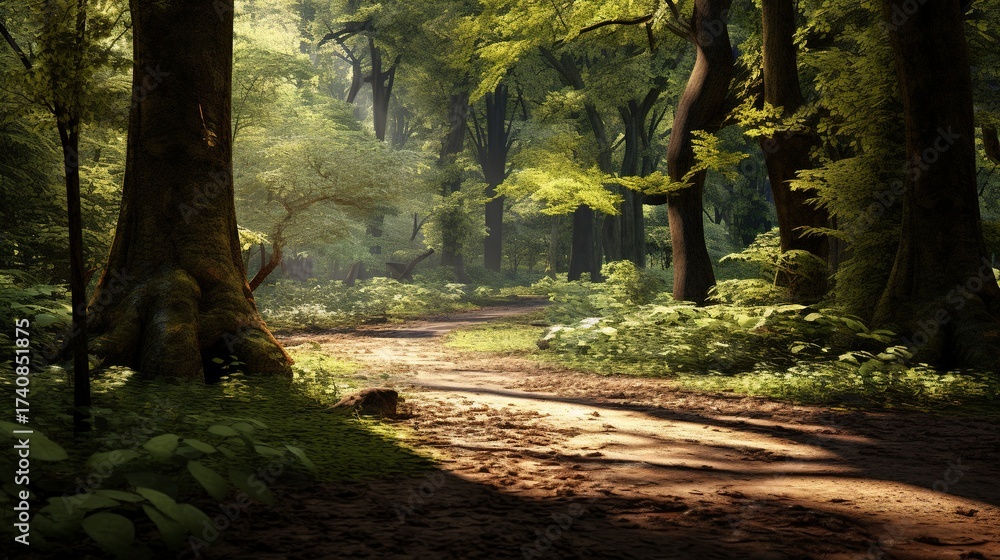 Obraz premium A photo of a trail with wooden steps in a dense forest
