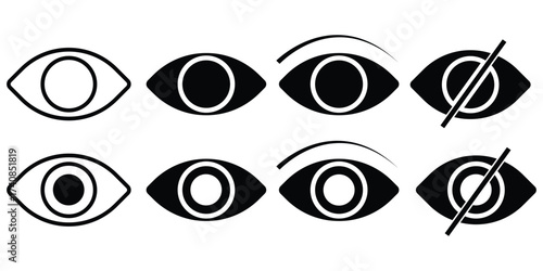 eye icon set. vision icon, see view icons - eyesight symbol - invisible eye hide icon, incognito icon no eye view hidden icon set. vision icon, unsee icons