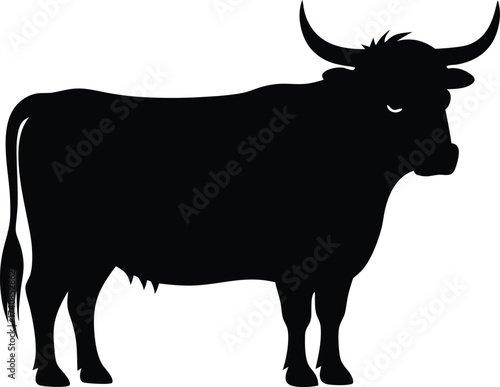 Highland cow line art silhouette vector, Highland cow silhouette design vector art illustration