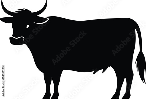 Highland cow line art silhouette vector, Highland cow silhouette design vector art illustration