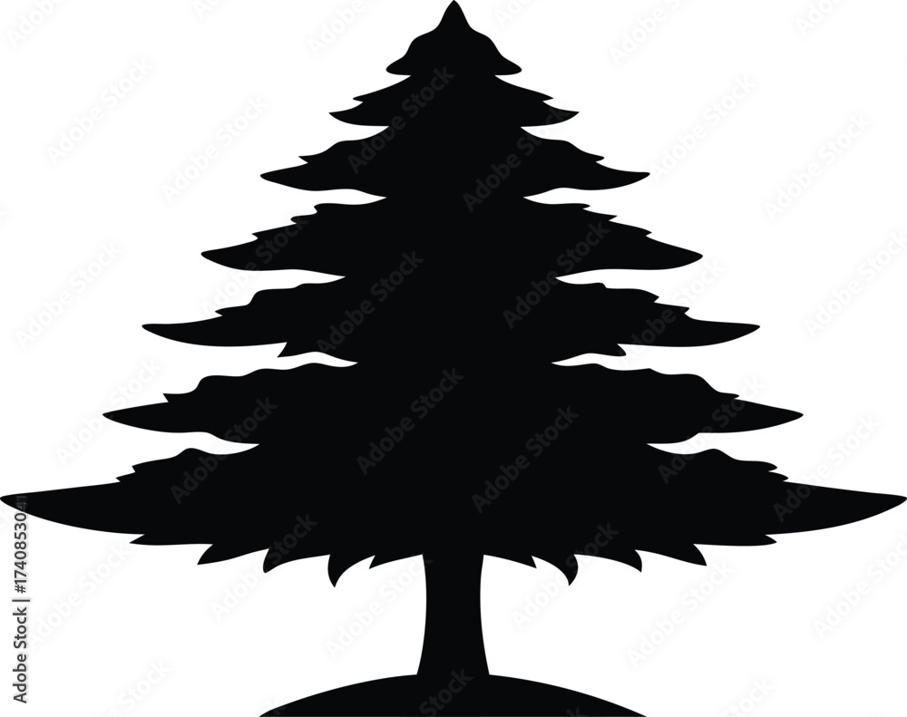Obraz premium Pine Tree Vector Silhouette, Black on White, Pine Tree Silhouette Vector Illustration.