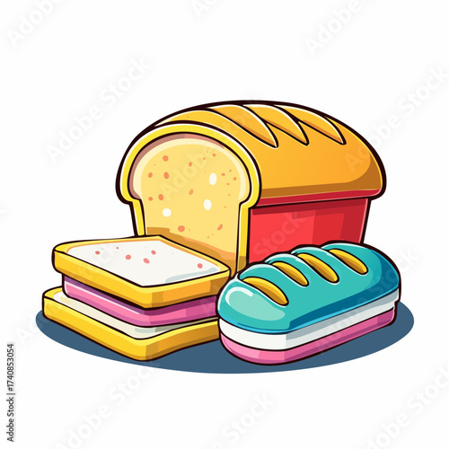 Bread loaf and sandwich with transparent background