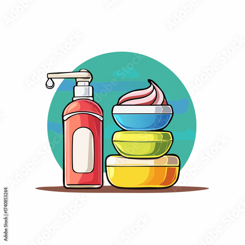 Cosmetic products skincare routine with transparent background