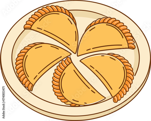 Hand drawn illustration of empanadas on a plate illustration