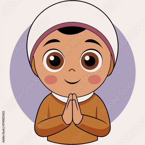 vector kawaii a muslim child greets