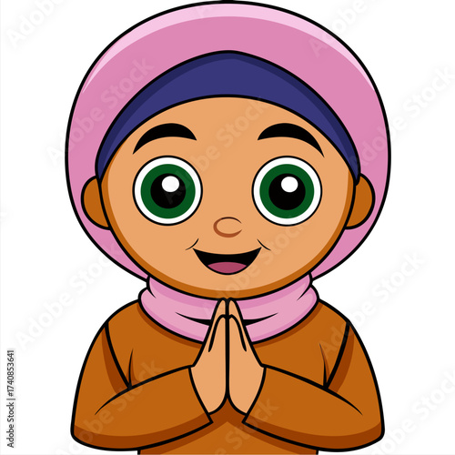 vector kawaii a muslim child greets