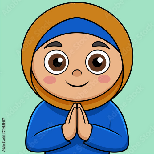 vector kawaii a muslim child greets