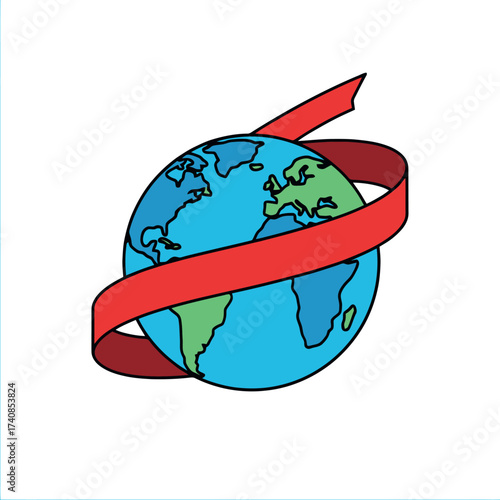 World AIDS Day concept with red ribbon wrapped around the globe.