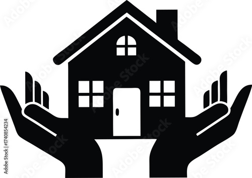 House Protection Hands Icon Design. House in Hands Icon: Real Estate, Protection, and Community Care Symbol
