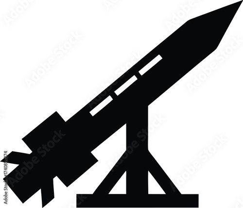 Missile icon silhouette, simple graphic symbols. missile launching into sky with smoke vector silhouette illustration