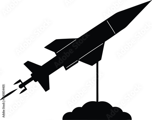 Missile icon silhouette, simple graphic symbols. missile launching into sky with smoke vector silhouette illustration