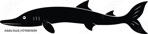 Lake Sturgeon Line Art Silhouette Vector, Freshwater Fish and Great Lakes Icon, Sturgeon Silhouette Vector Art Illustration.