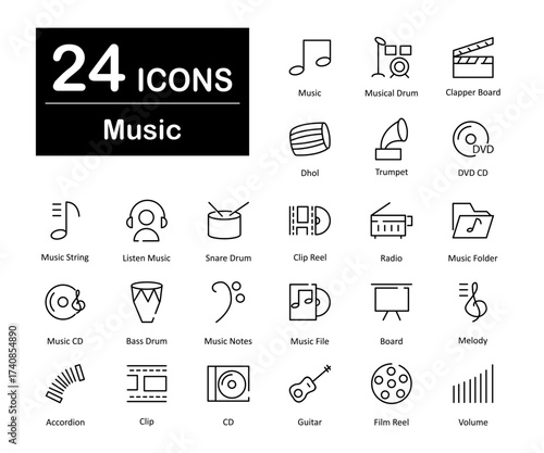 These are 24 beautiful small, pixel perfect music interface vector icons.