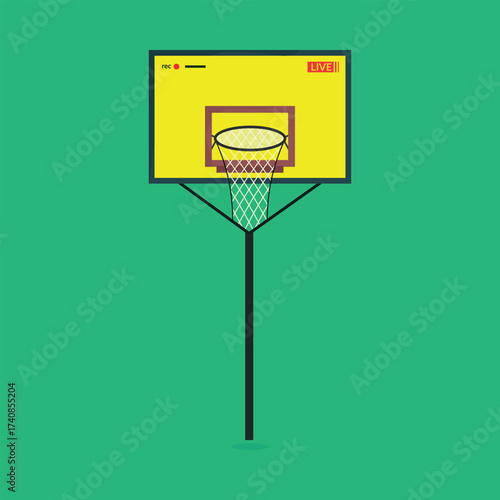 Yellow basketball hoop with live recording indicator yellow backboard pole