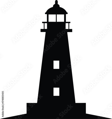 lighthouse black silhouette vector design, lighthouse silhouette vector illustration on white background.

