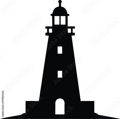 lighthouse black silhouette vector design, lighthouse silhouette vector illustration on white background.

