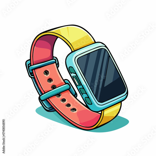 Colorful smartwatch on wrist with transparent background