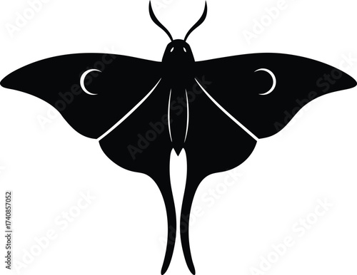 Moth silhouette line art vector, Luna Moth Silhouette Vector, Mystical and Moon Symbol
