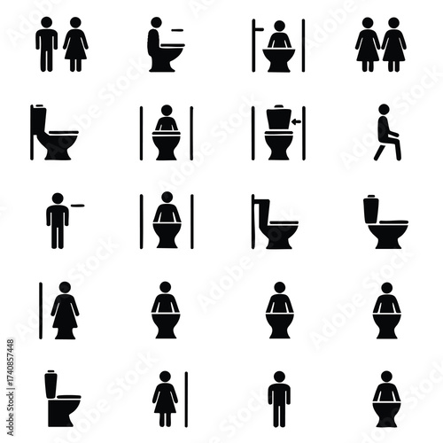 Diverse Set of Public Restroom Icons for Signage and Wayfinding