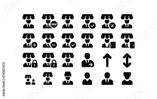 vector solid black filled icons Reseller Program (Basic) reseller, icon, new, old, valid, invalid, active, inactive, add, reseller.