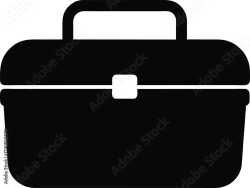Black Silhouette Lunch Box Icon With Food And Drink Vector, Lunch Box Silhouette Flat Icon, Food Container and Picnic Symbol.