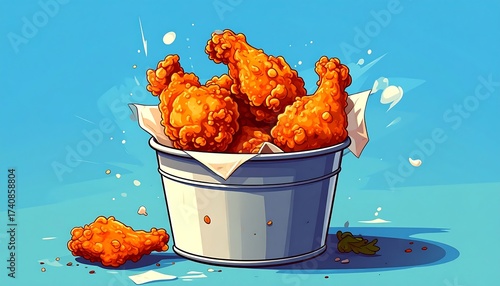 Illustration of a Bucket of Fried Chicken, Ready for a Delicious Feast