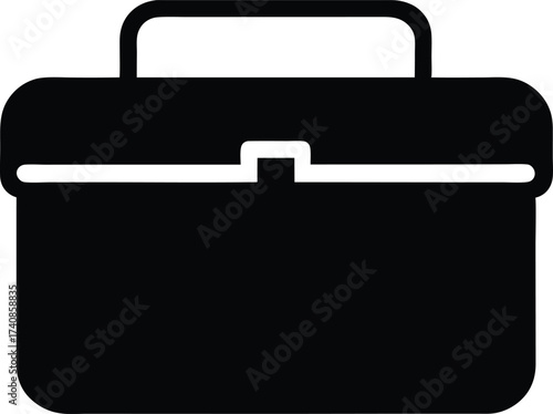 Black Silhouette Lunch Box Icon With Food And Drink Vector, Lunch Box Silhouette Flat Icon, Food Container and Picnic Symbol.