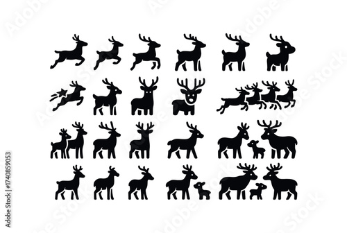 vector solid black filled icons Reindeer (Names) dasher, icon, dancer, prancer, vixen, comet, cupid, donner, blitzen, rudolph, alpha, reindeer, beta, reindeer.
