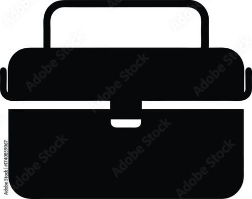 Black Silhouette Lunch Box Icon With Food And Drink Vector, Lunch Box Silhouette Flat Icon, Food Container and Picnic Symbol.