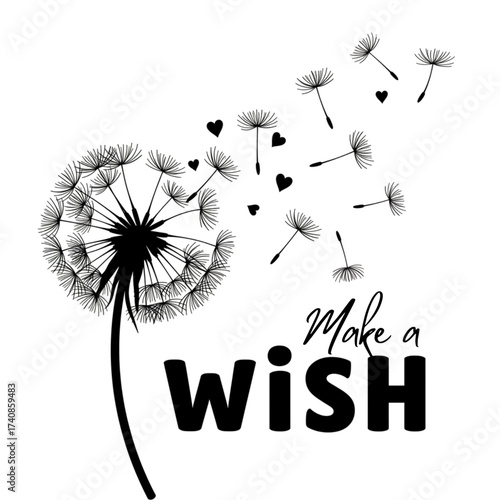 Inspiring dandelion seeds scatter with hearts, encouraging dreams and positive affirmations for a hopeful future
