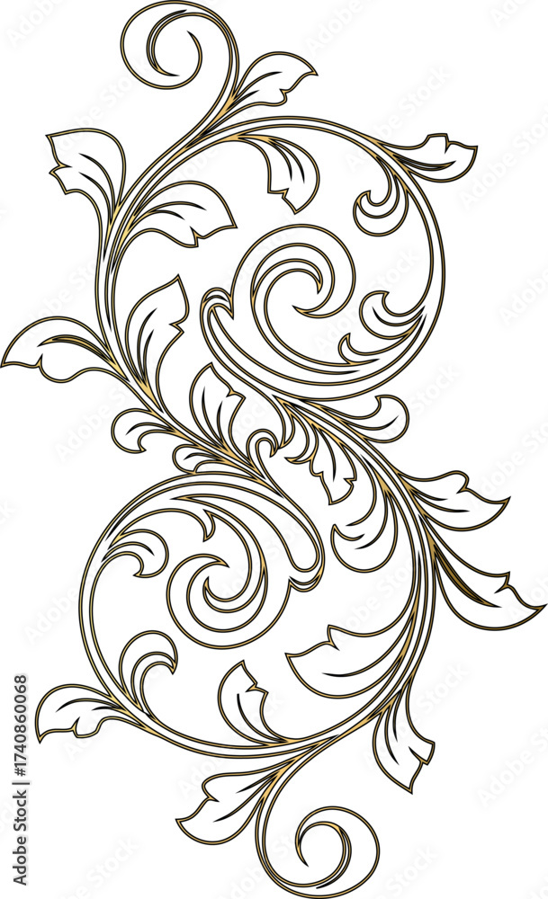 Fototapeta premium Elegant Floral Scroll Design with Intricate Leaf Details.
