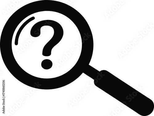 Magnifying Glass Question Mark Silhouette Icon, Magnifying Glass with Question Mark Silhouette: Help and Search Concept.